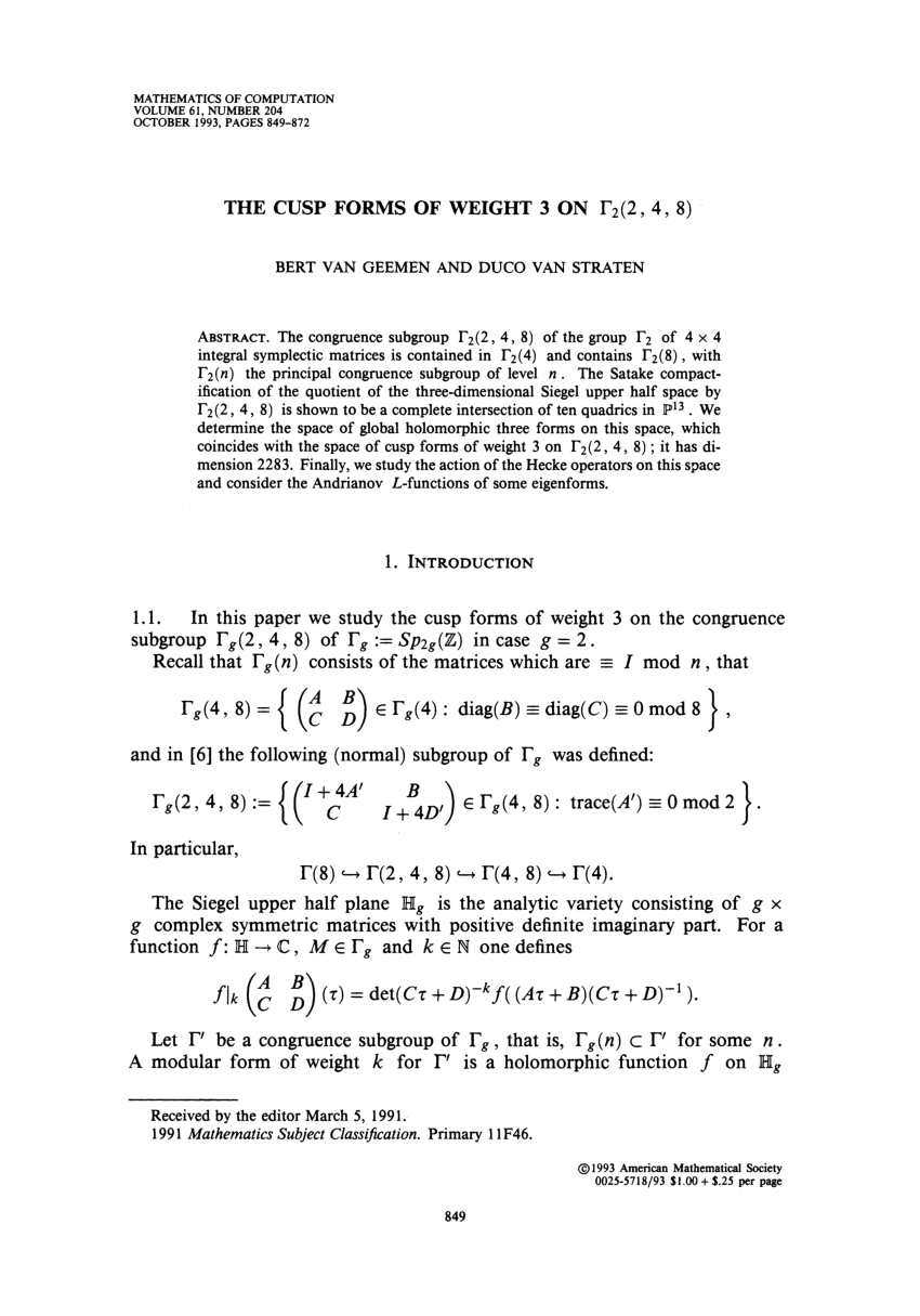 Pdf The Cuspform Of Weight 3 On G2 2 4 8