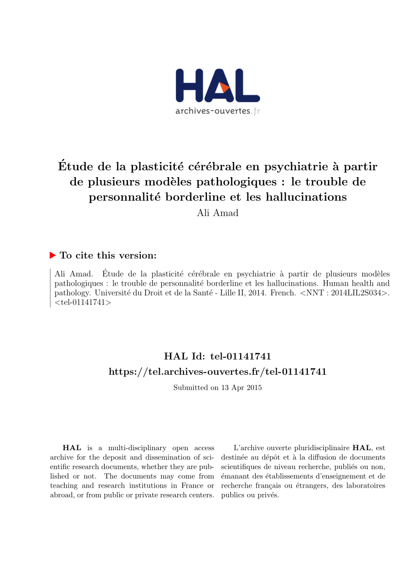 Pdf Study Of Neuroplasticity In Psychiatric Disorders From Several Models Psychotic Hallucinations And Borderline Personality Disorder