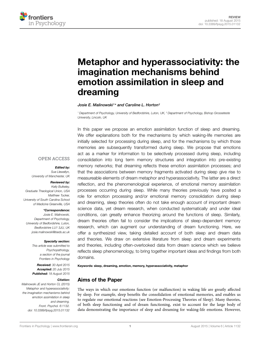 PDF) Metaphor and hyperassociativity: The imagination mechanisms behind  emotion assimilation in sleep and dreaming