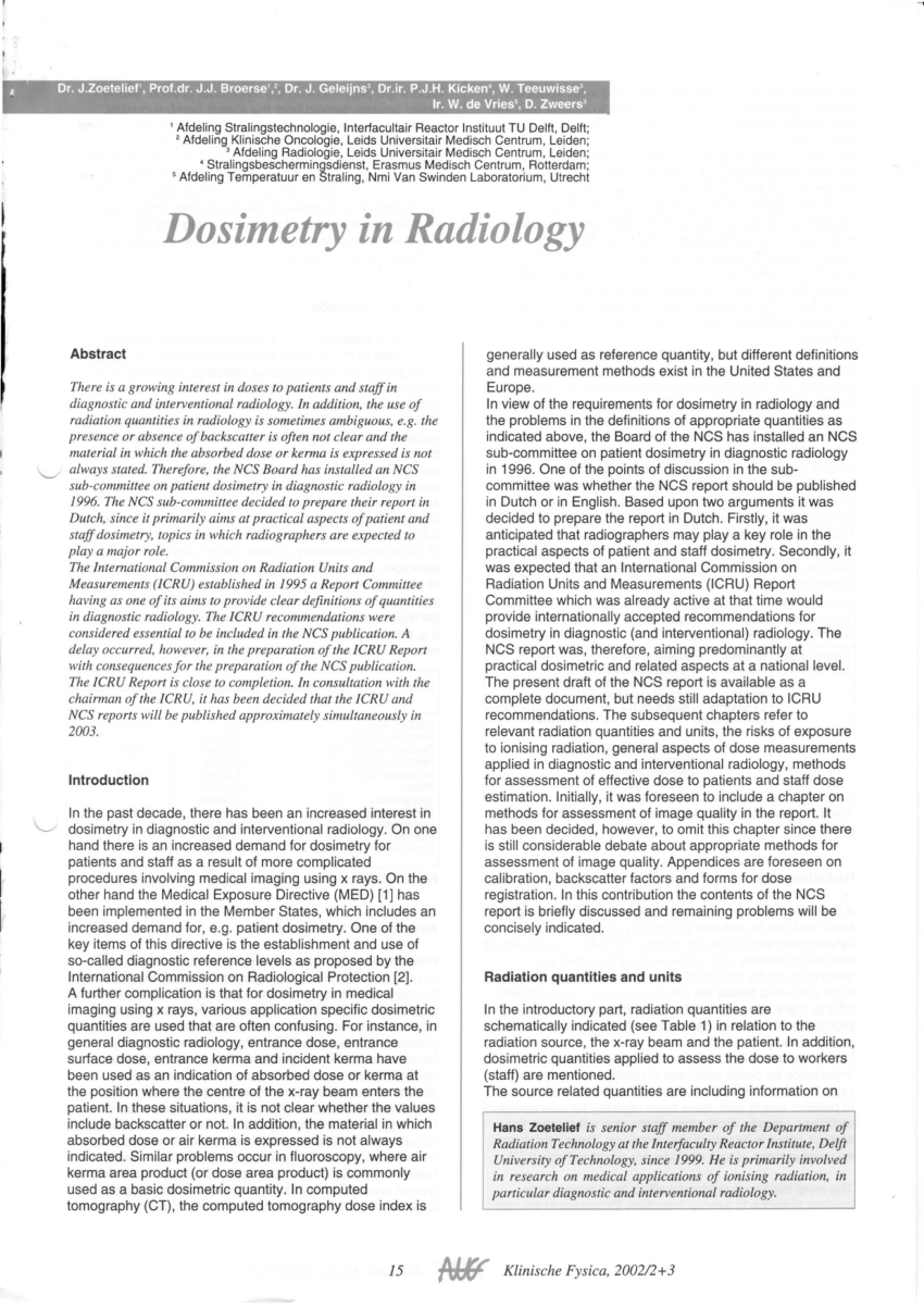 Pdf Dosimetry In Radiology