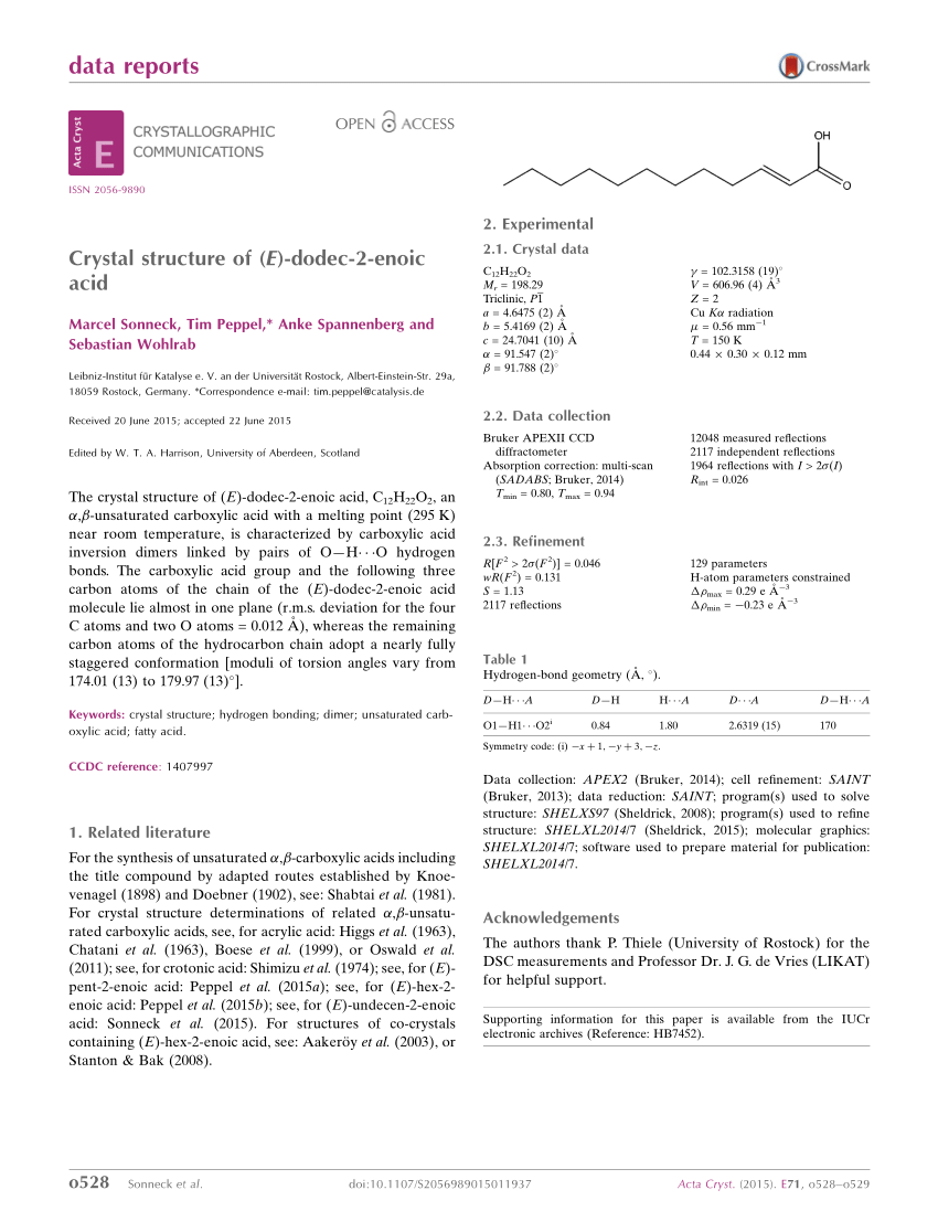 Pdf Crystal Structure Of E Dodec 2 Enoic Acid