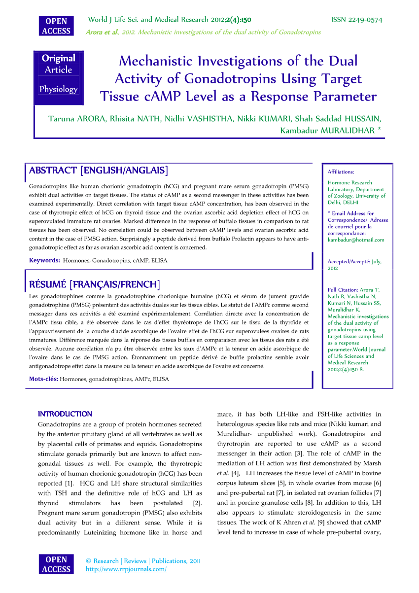 Pdf Mechanistic Investigations Of The Dual Activity Of Gonadotropins Using Target Tissue Camp Level As A Response Parameter