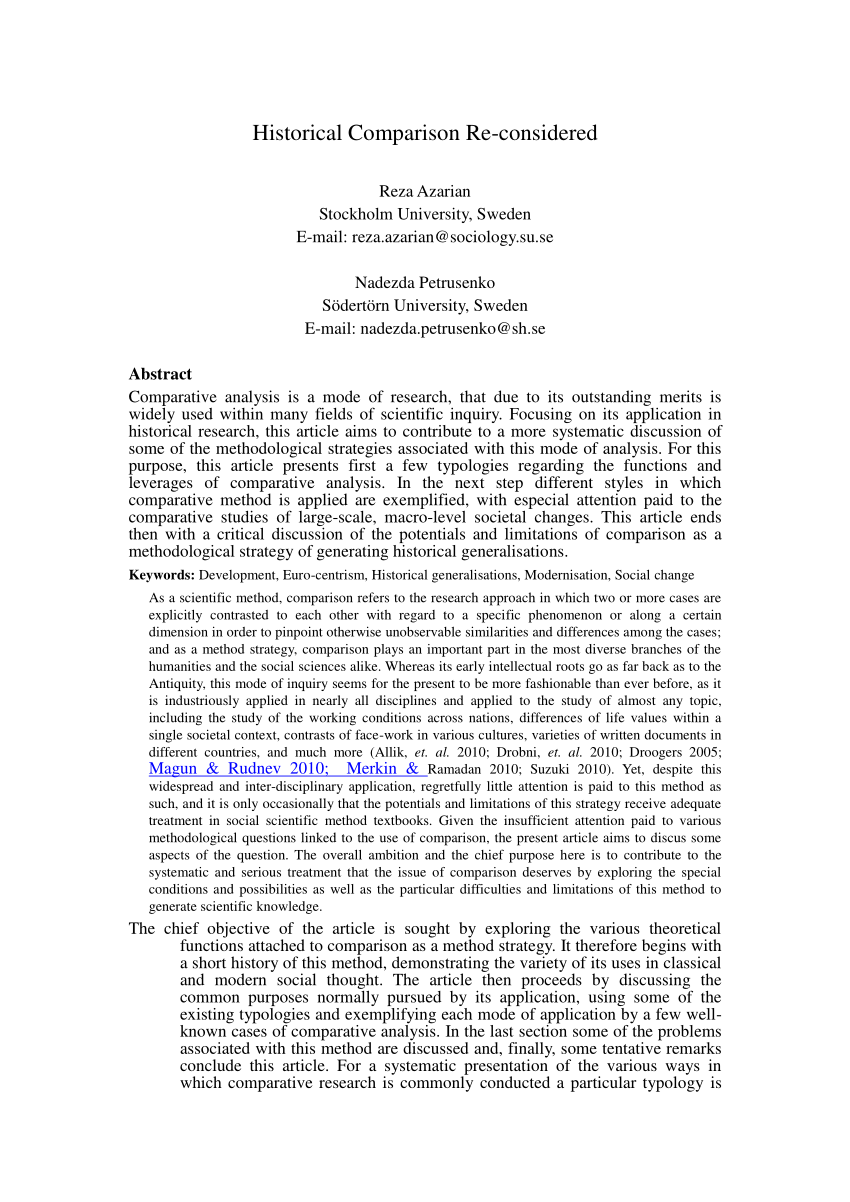 Pdf Historical Comparison Re Considered