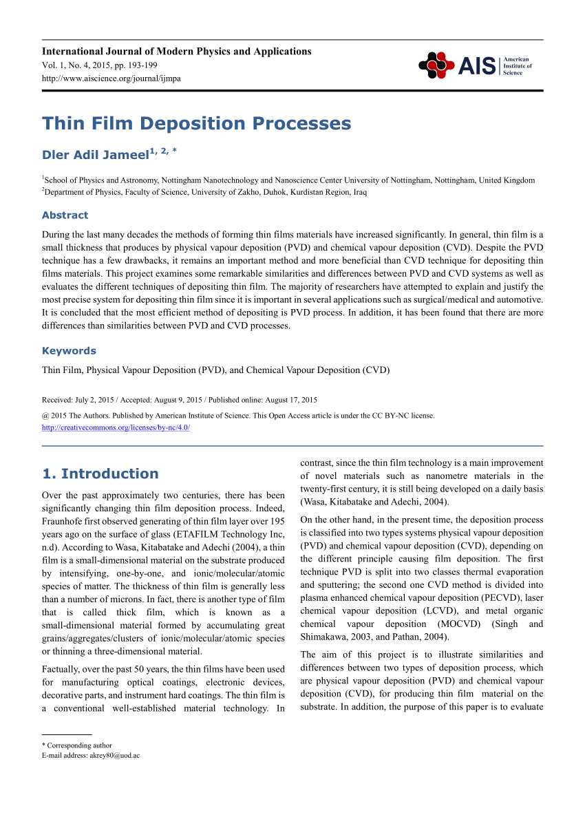 thin film deposition techniques research paper