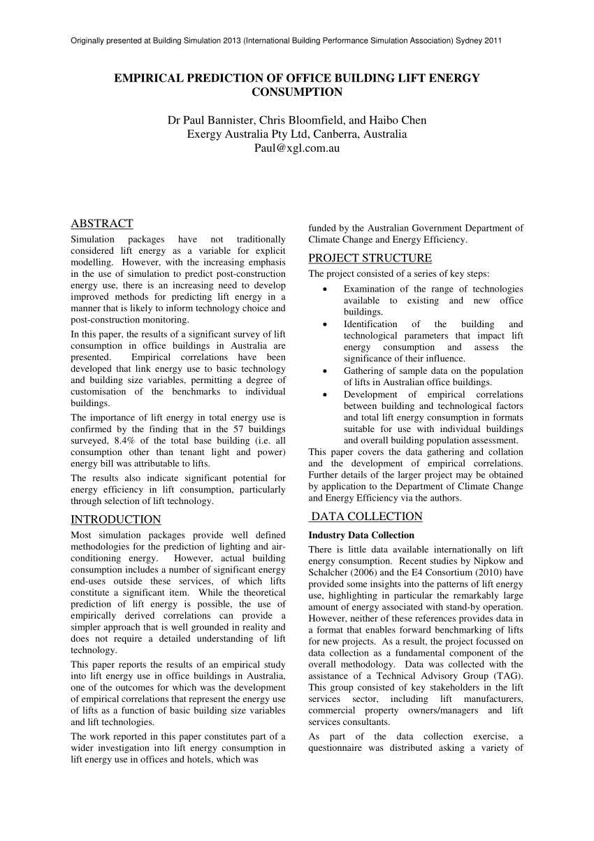 Pdf Empirical Prediction Of Office Building Lift Energy Consumption