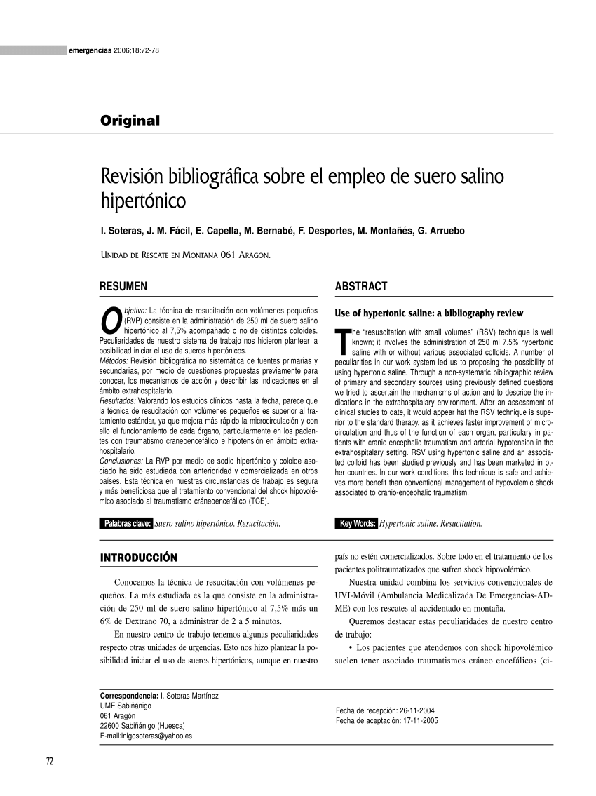 PDF) Revisión bibliográfica sobre el empleo en suero salino hipertónico