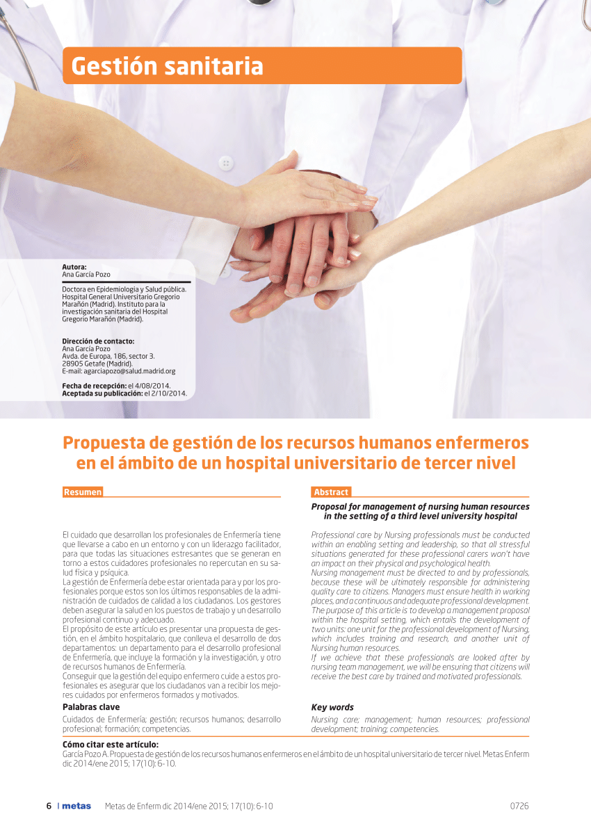 Pdf Propuesta De Gestión De Los Recursos Humanos Enfermeros En El ámbito De Un Hospital 8771