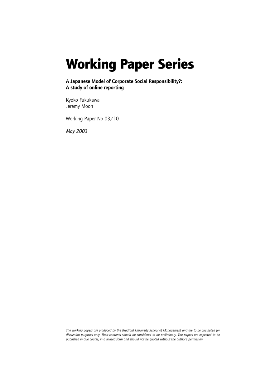 Pdf A Japanese Model Of Corporate Social Responsibility A Study