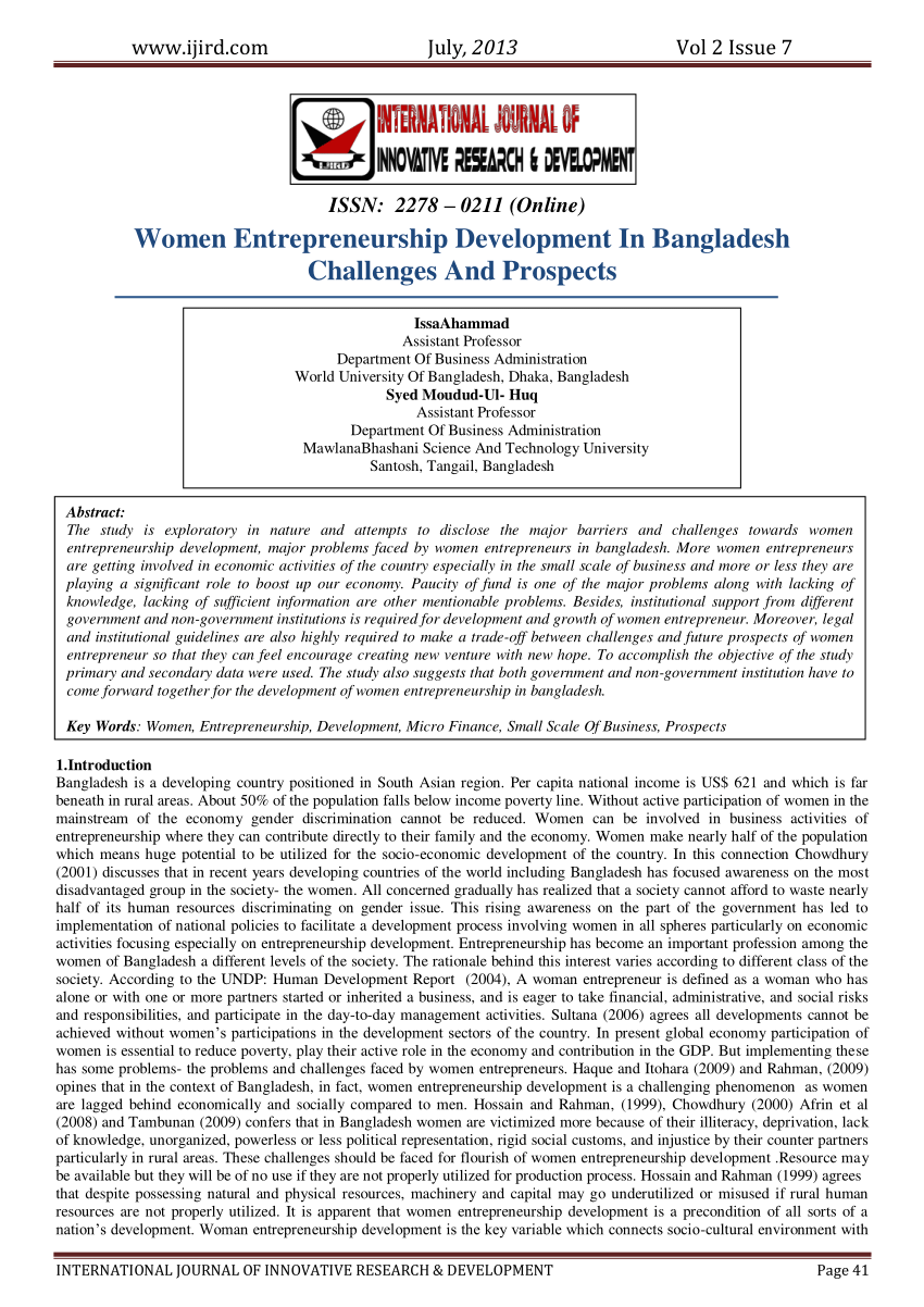 prospects of women entrepreneurs in bangladesh
