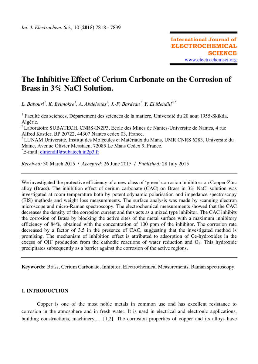 PDF) The Inhibitive Effect of Cerium Carbonate on the Corrosion of 