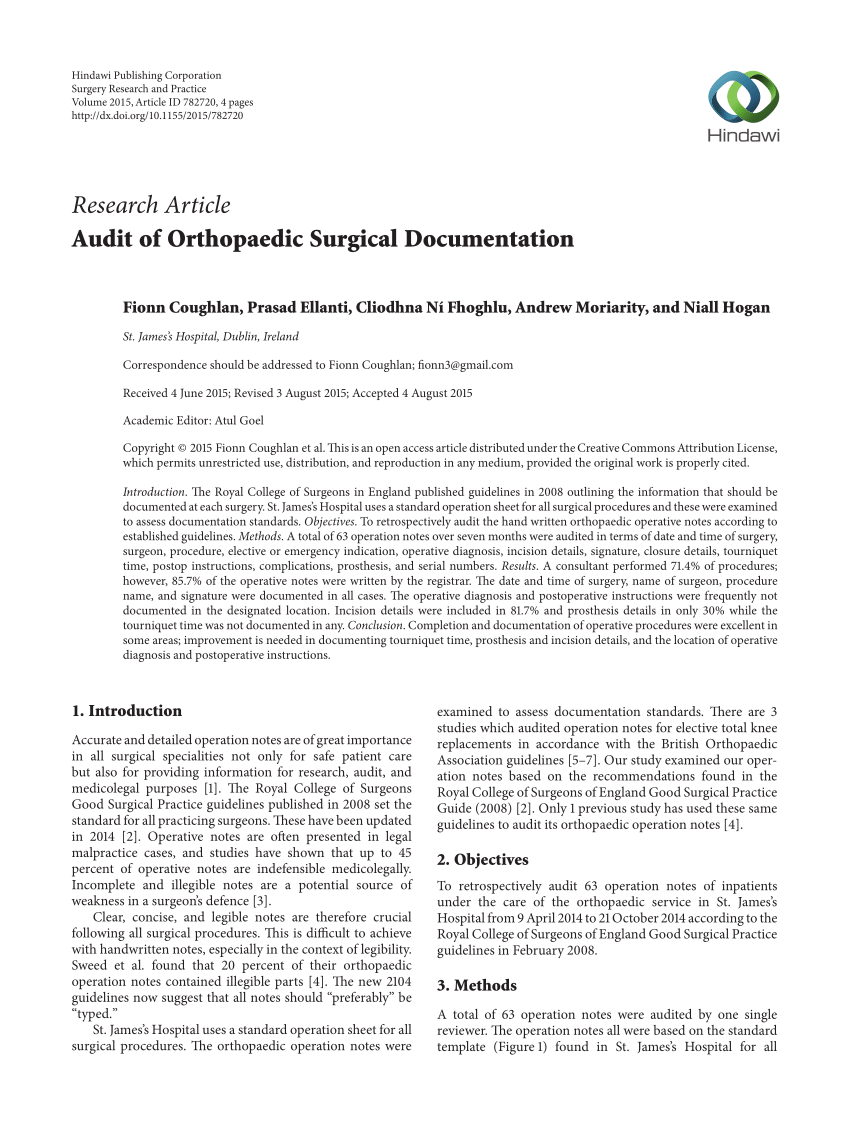 PDF) Audit of Orthopaedic Surgical Documentation Regarding Operative Note Template