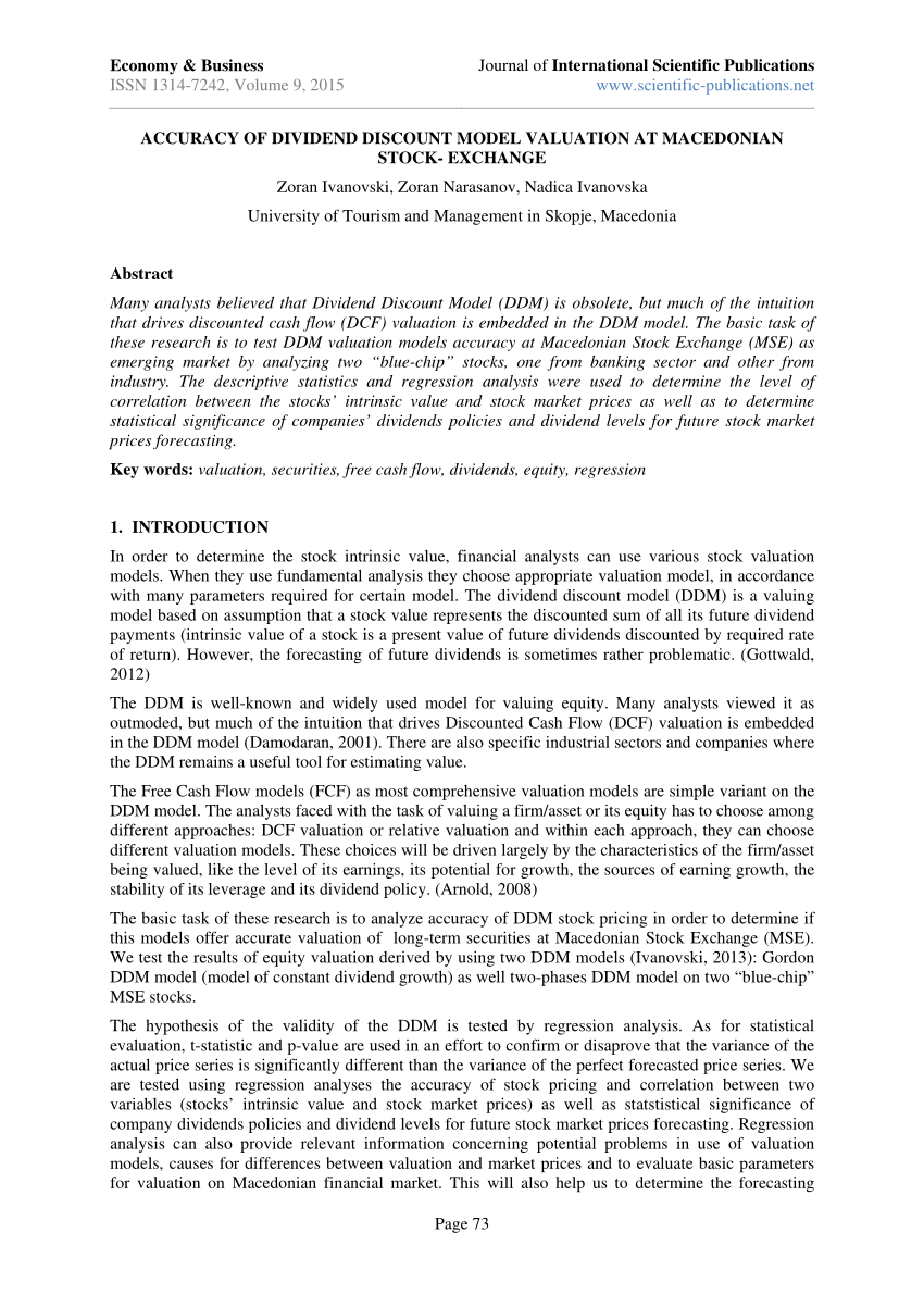 ACCURACY OF DIVIDEND DISCOUNT MODEL VALUATION AT MACEDONIAN STOCK