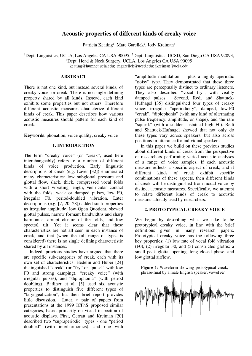 PDF Acoustic Properties Of Different Kinds Of Creaky Voice