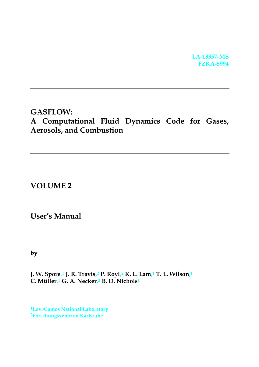 Pdf Gasflow A Computational Fluid Dynamics Code For Gases Aerosols And Combustion Volume 2 User S Manual