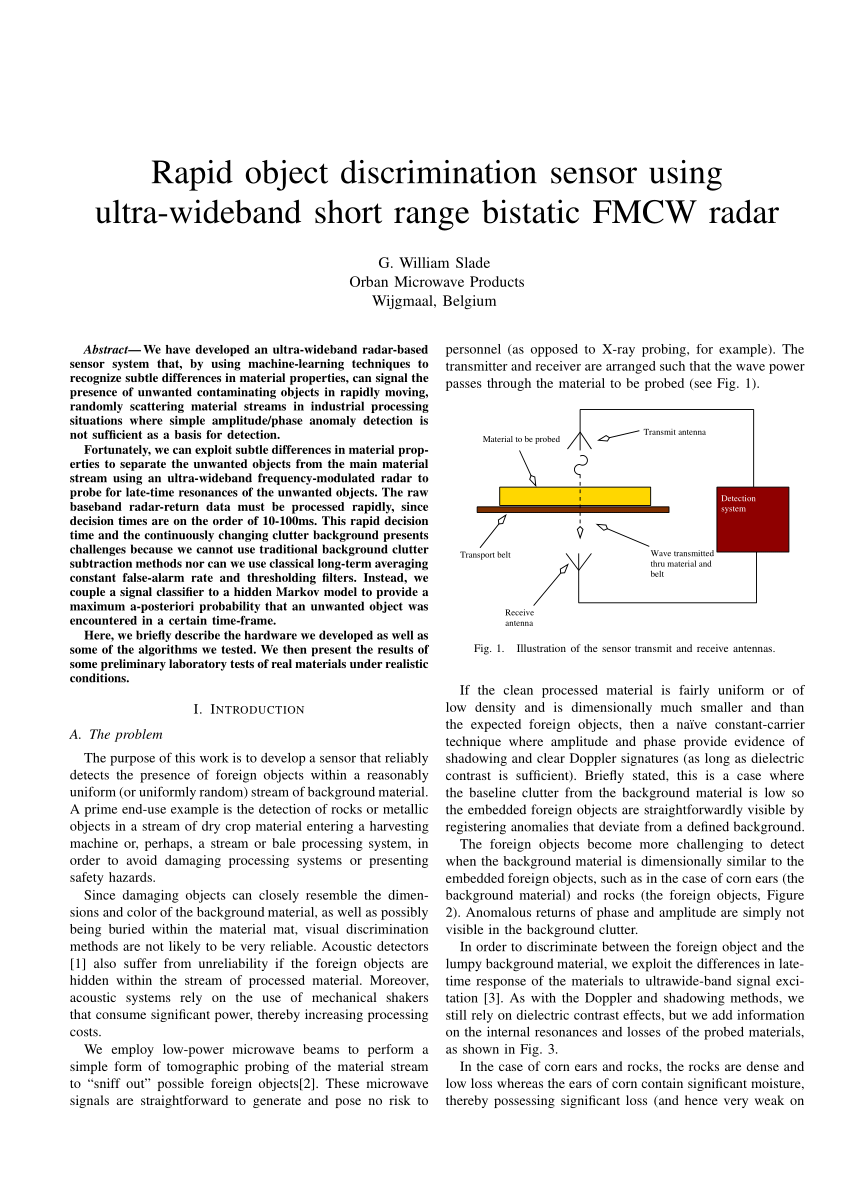 (PDF) Rapid object discrimination sensor using ultrawideband short range bistatic FMCW radar