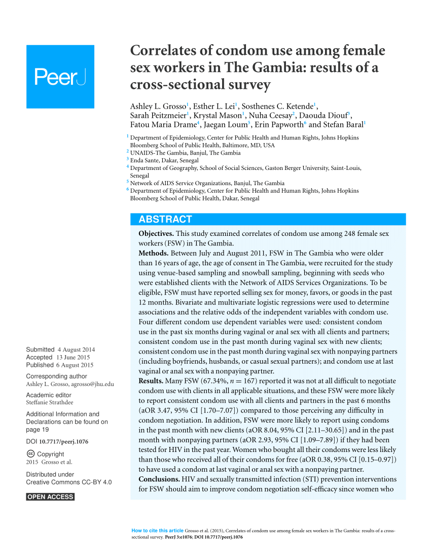 PDF) Correlates of condomuse among female sex workers in The Gambia:  Results of a cross-sectional survey