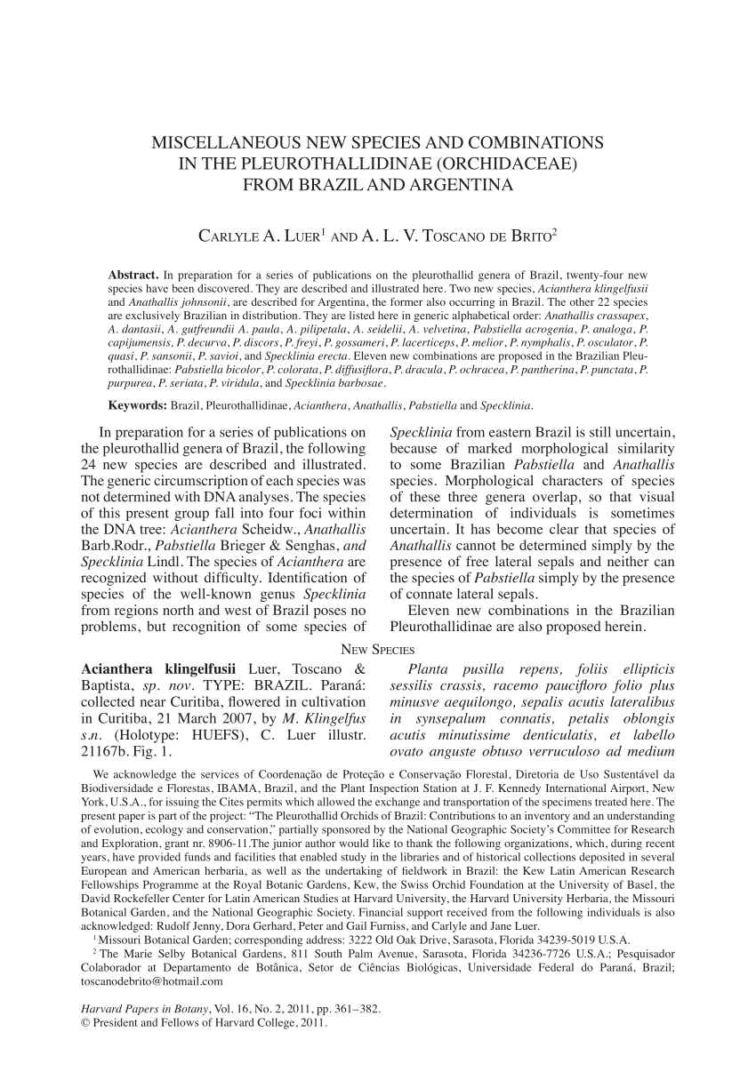 New Species and Nomenclatural Notes in the Pleurothallidinae (Orchidaceae)  from Brazil