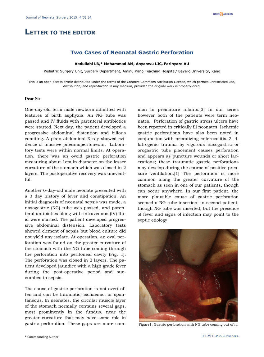 Pdf Two Cases Of Neonatal Gastric Perforation