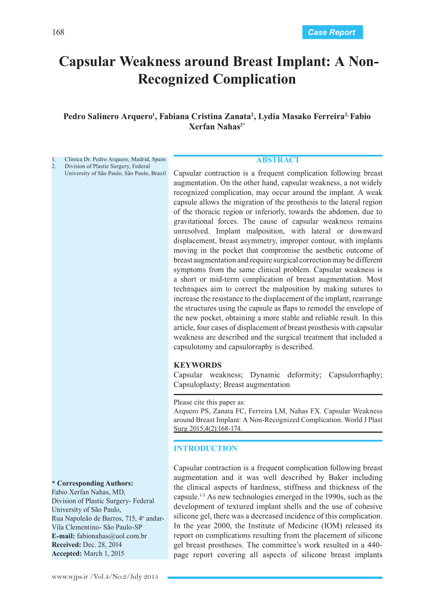 PDF) Capsular Weakness around Breast Implant: A Non-Recognized Complication