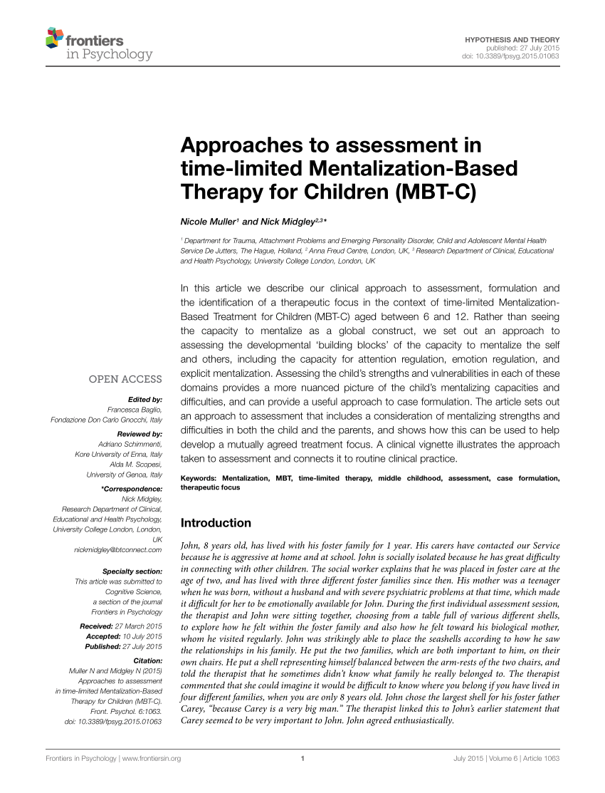 Perioperativ periode politi Forbløffe PDF) Approaches to assessment in time-limited Mentalization-Based Therapy  for Children (MBT-C)
