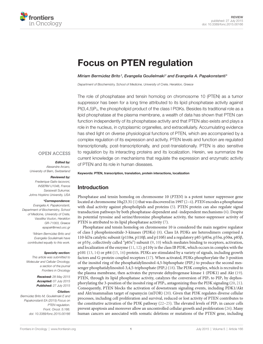 PDF) Focus on PTEN regulation