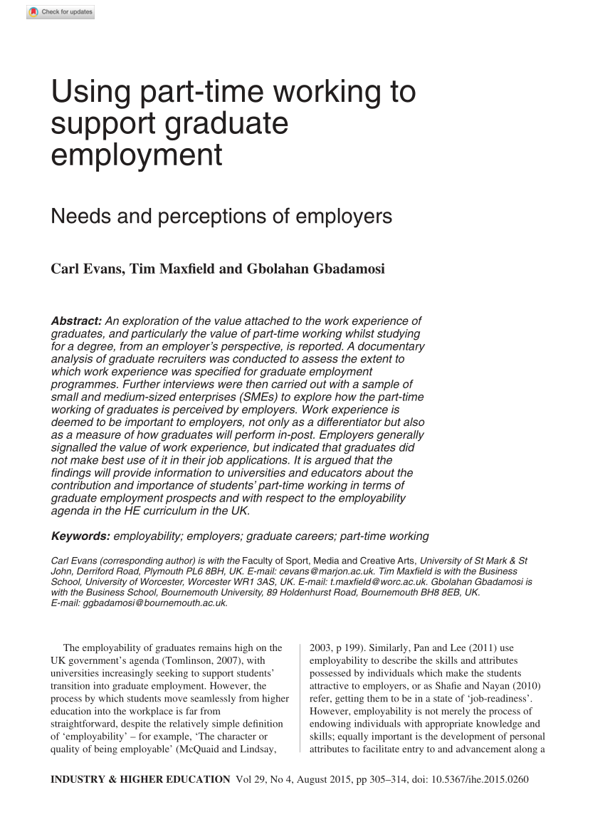 Pdf Using Part Time Working To Support Graduate Employment Needs And Perceptions Of Employers 6997