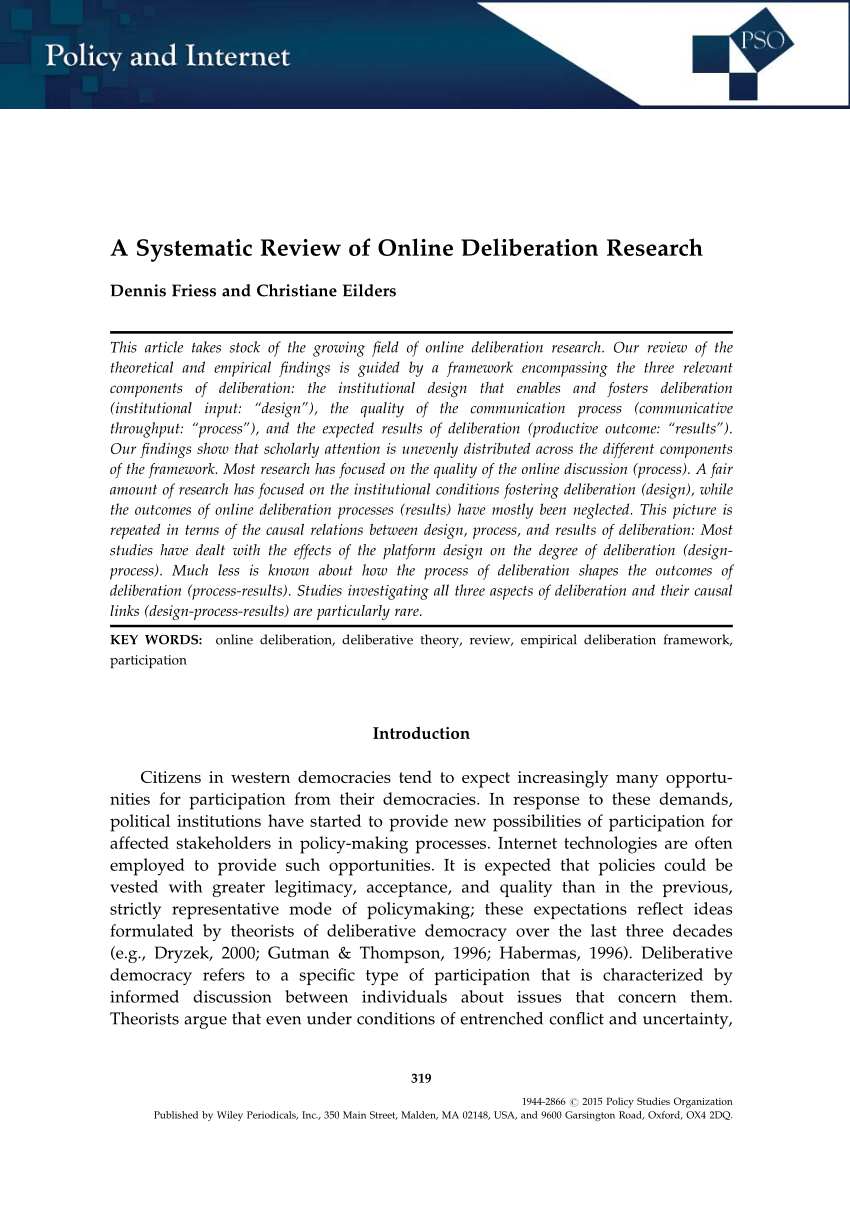 Pdf A Systematic Review Of Online Deliberation Research