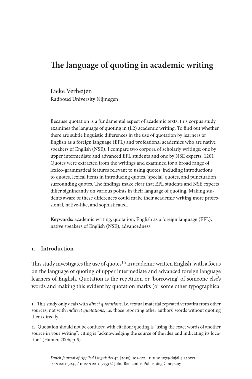 PDF) The language of quoting in academic writing