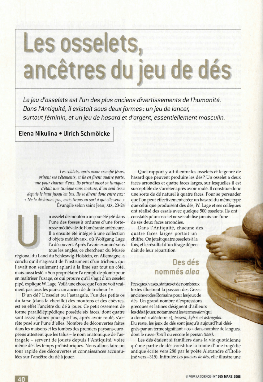 Les osselets, ancêtres du jeu de dés