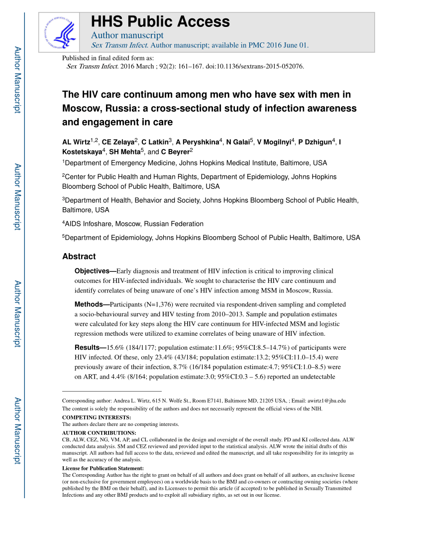 PDF) The HIV care continuum among men who have sex with men in Moscow,  Russia: A cross-sectional study of infection awareness and engagement in  care