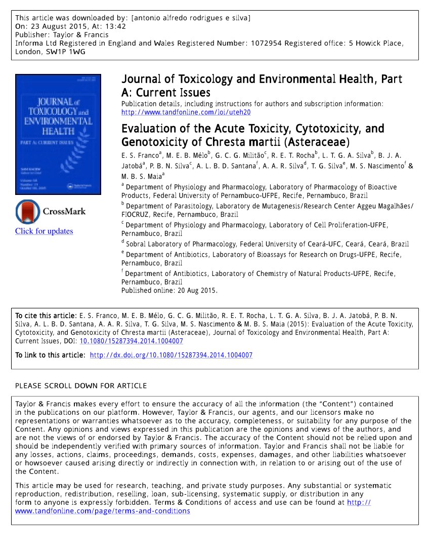 skrivestil sværd Overvind PDF) Evaluation of the Acute Toxicity, Cytotoxicity, and Genotoxicity of  Chresta martii (Asteraceae)