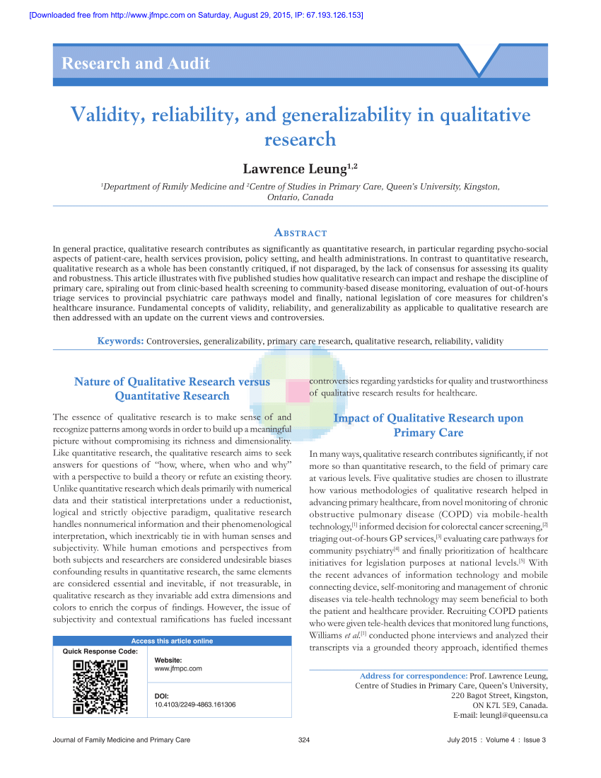 reliability in qualitative research pdf