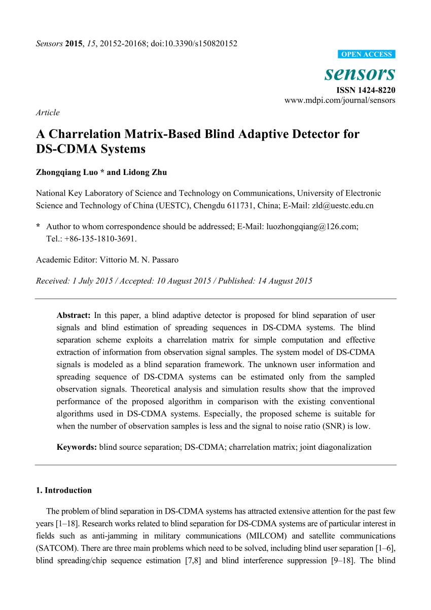 Pdf A Charrelation Matrix Based Blind Adaptive Detector For Ds Cdma Systems