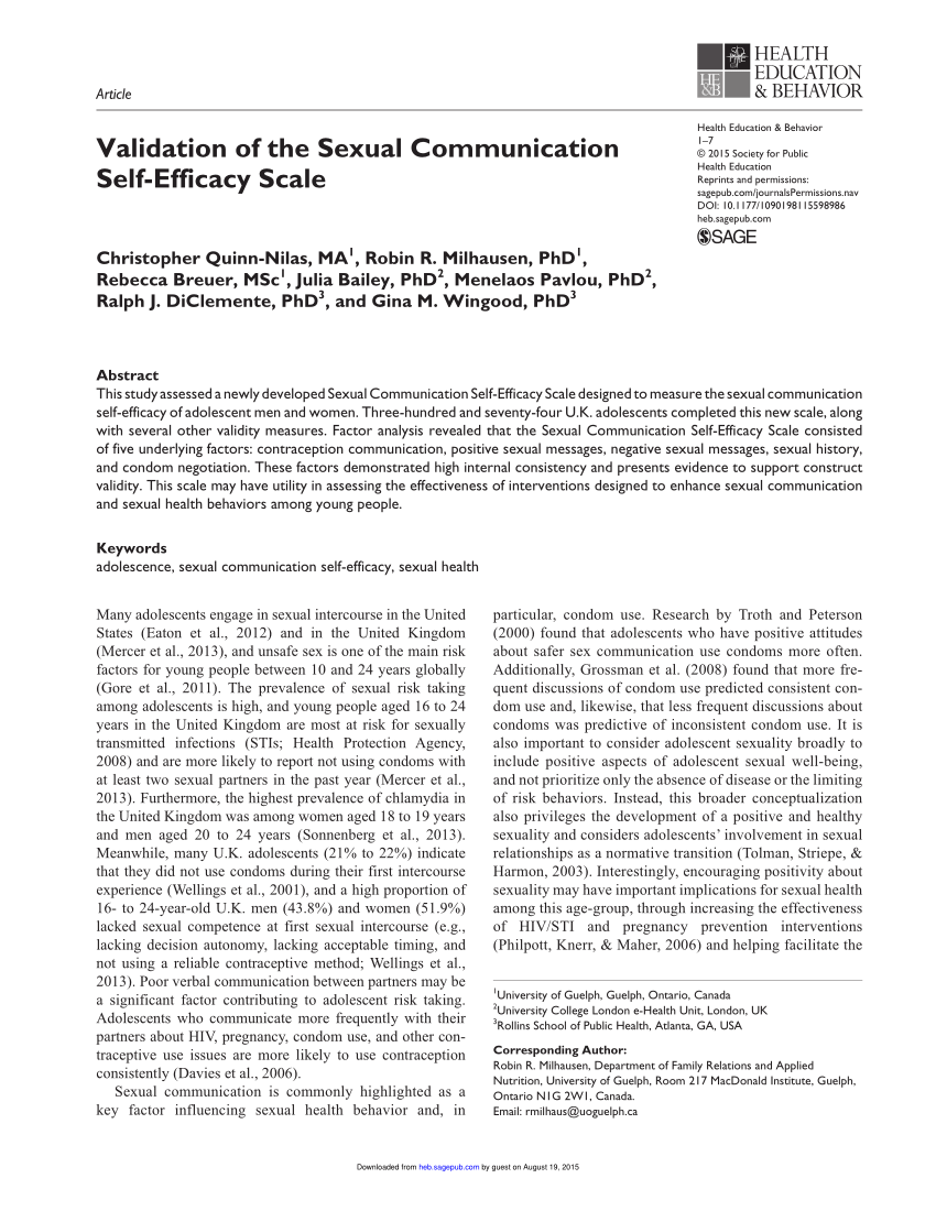 Pdf Validation Of The Sexual Communication Self Efficacy Scale