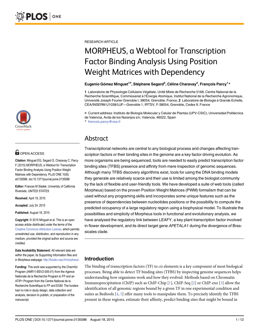 Pdf Morpheus A Webtool For Transcription Factor Binding Analysis Using Position Weight Matrices With Dependency