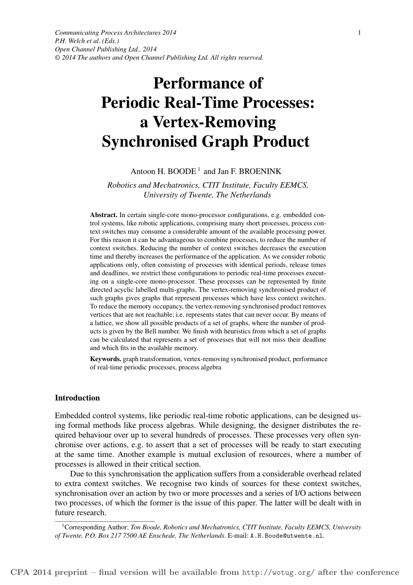Pdf Performance Of Periodic Real Time Processes A Vertex Removing Synchronised Graph Product