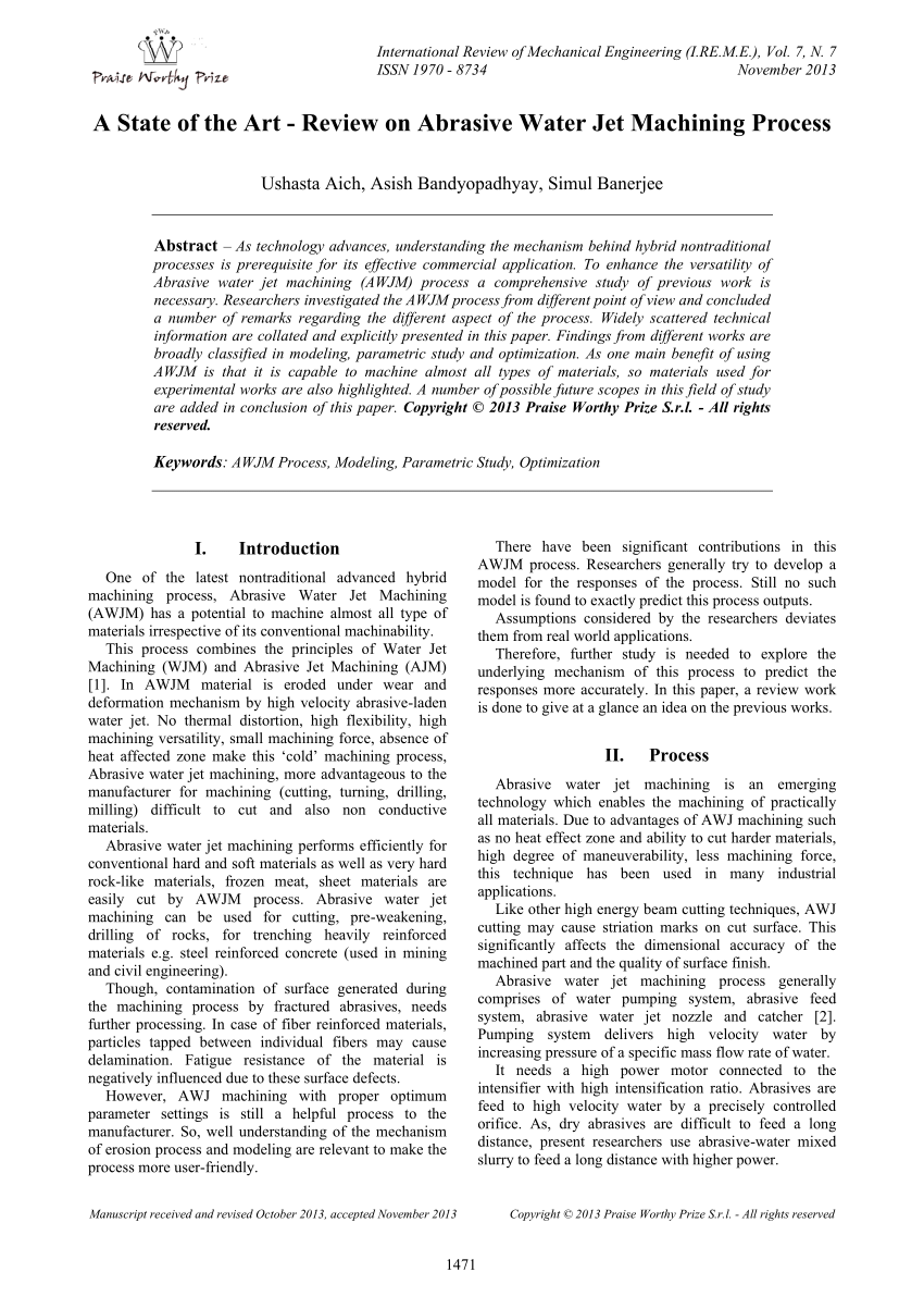 research paper on abrasive water jet machining