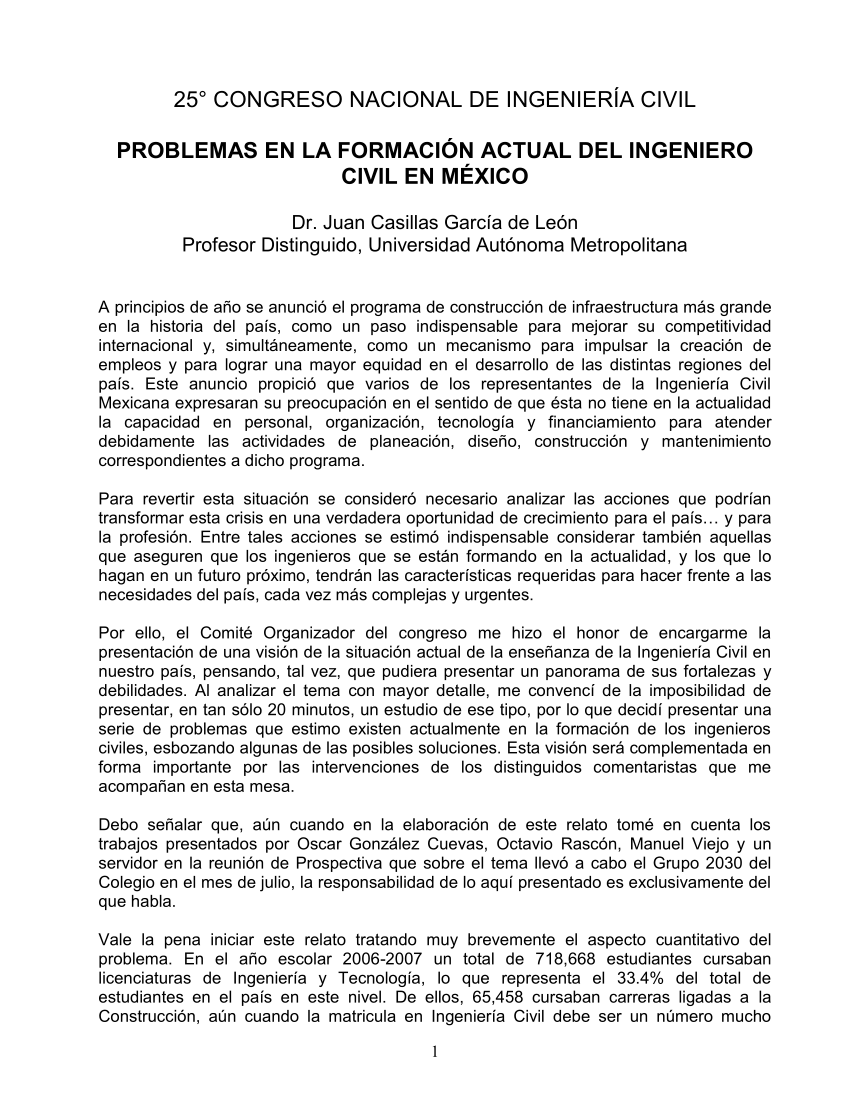 Pdf Problemas En La Formacion Actual Del Ingeniero Civil En Mexico