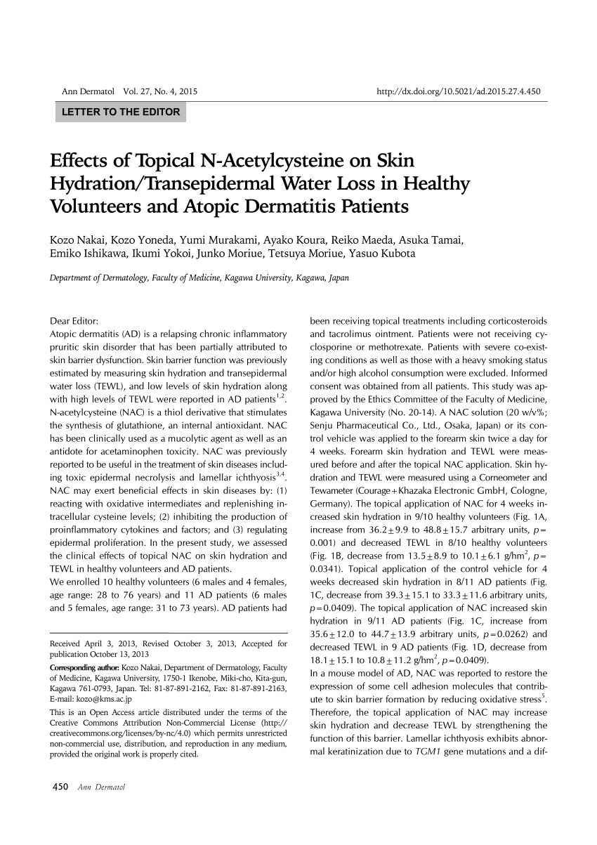PDF Effects of Topical N Acetylcysteine on Skin Hydration ...