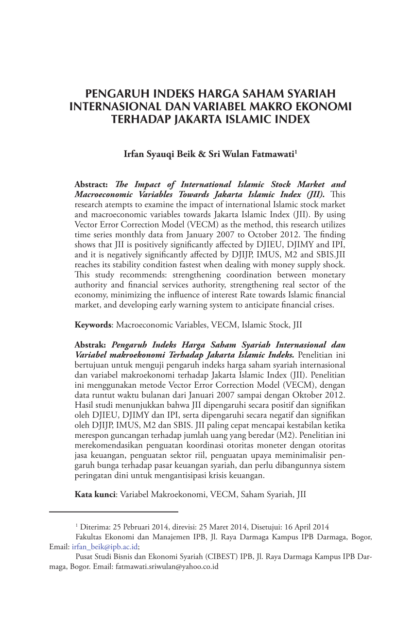 (PDF) PENGARUH INDEKS HARGA SAHAM SYARIAH INTERNASIONAL 