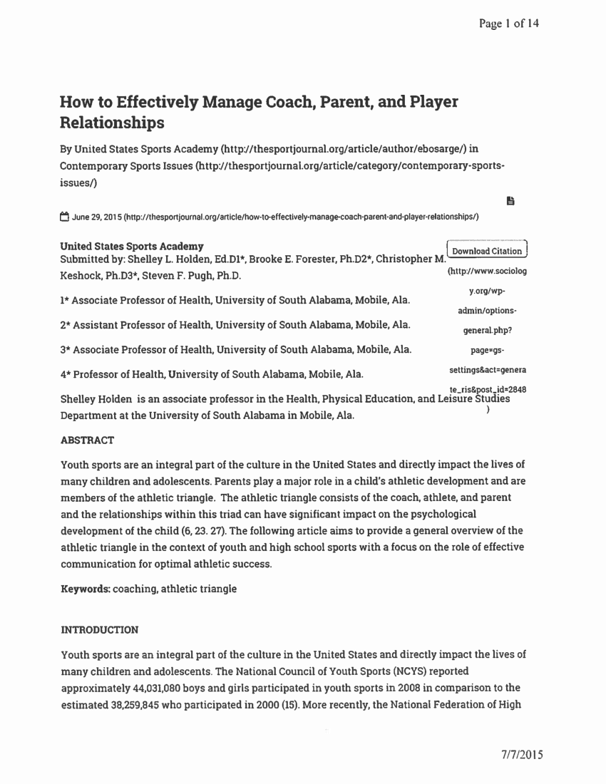 (PDF) How to Effectively Manage Coach, Parent, and Player