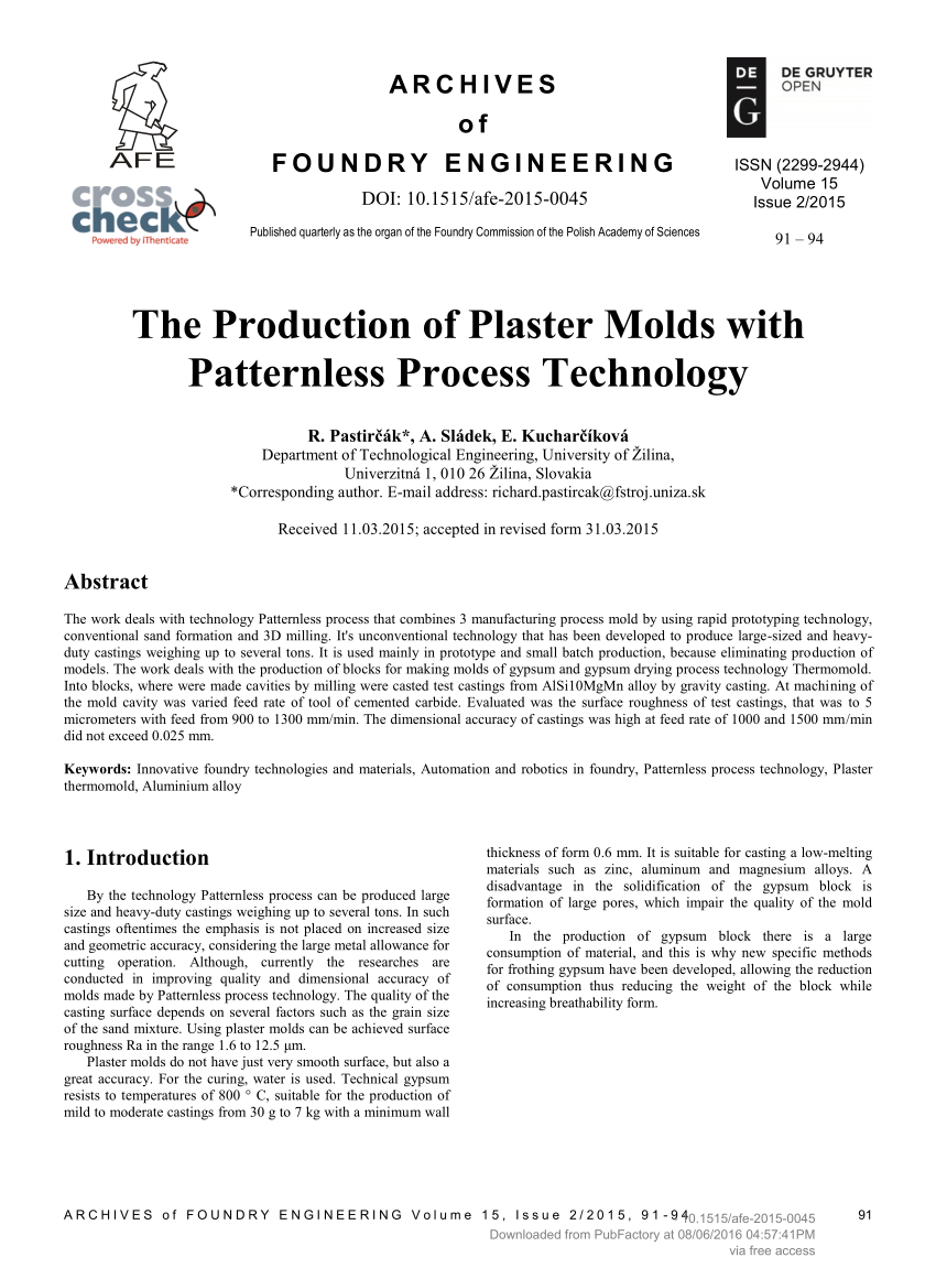 PDF) The Production of Plaster Molds with Patternless Process