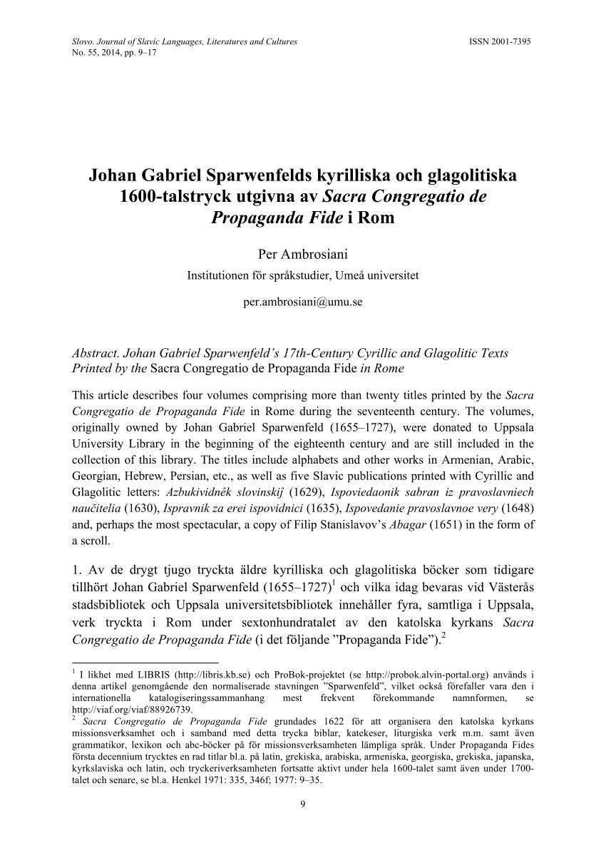 (PDF) Johan Gabriel Sparwenfelds kyrilliska och glagolitiska 1600 ...