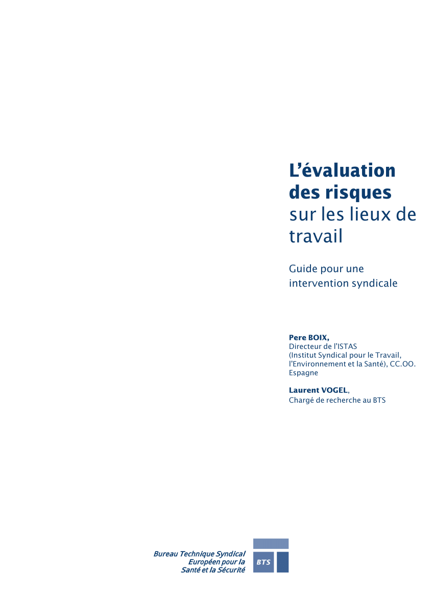 Pdf) L'évaluation Des Risques Sur Les Lieux De Travail. Guide Pour Une  Intervention Syndicale (1998)