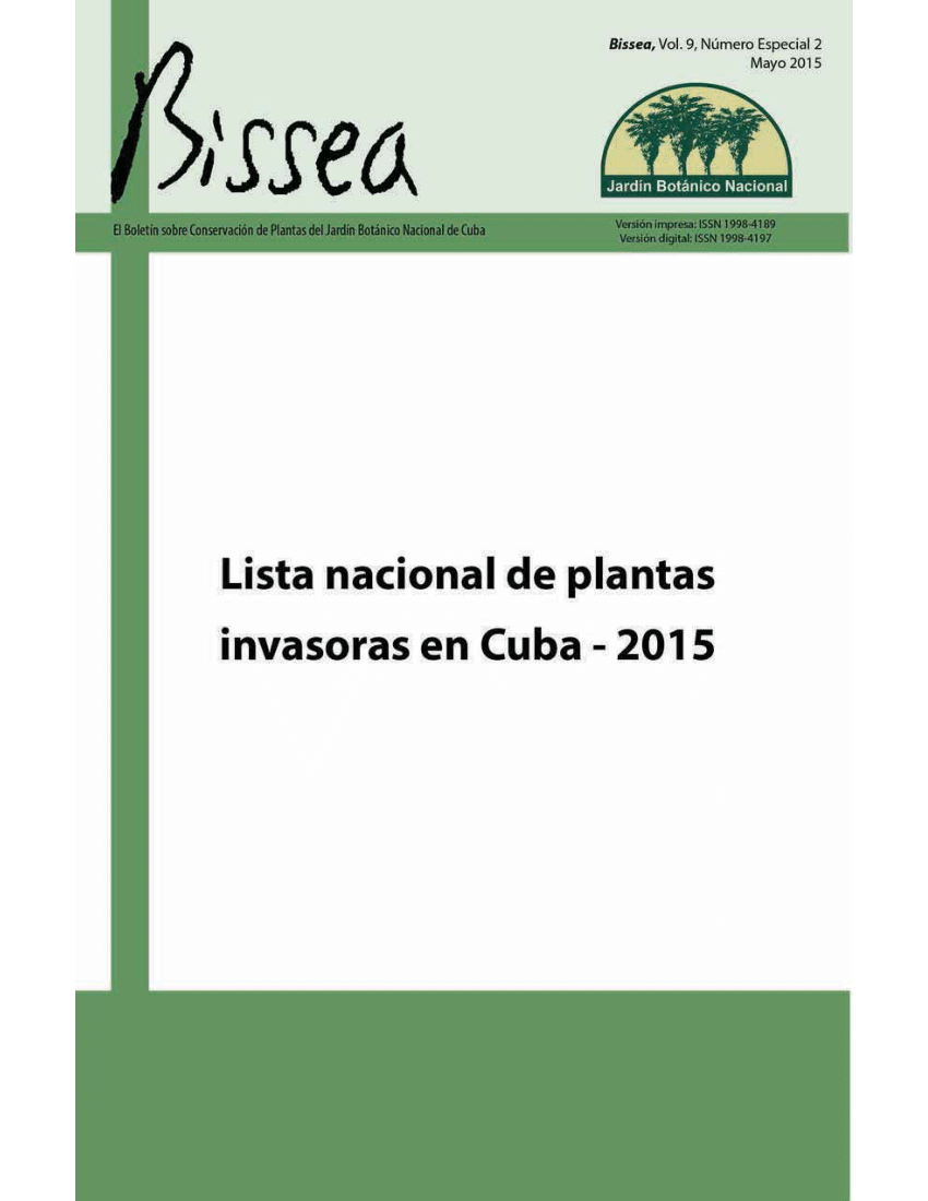 Pdf Lista Nacional De Plantas Invasoras En Cuba 2015 Bissea 9 Ne2