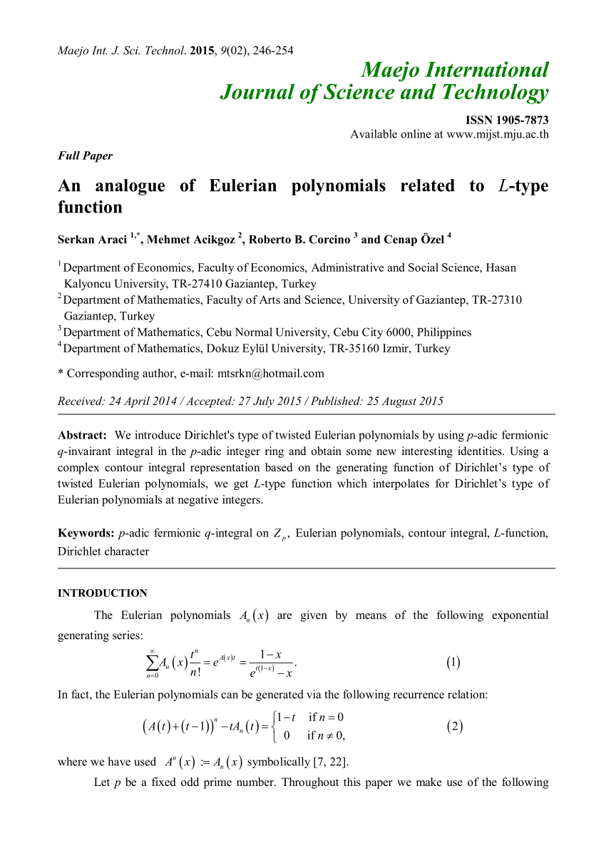 Pdf An Analogue Of Eulerian Polynomials Related To L Type Function