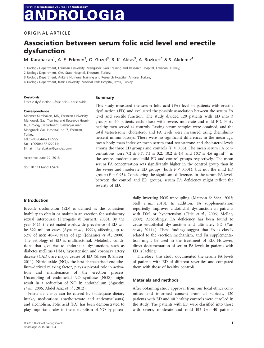 PDF Association between serum folic acid level and erectile