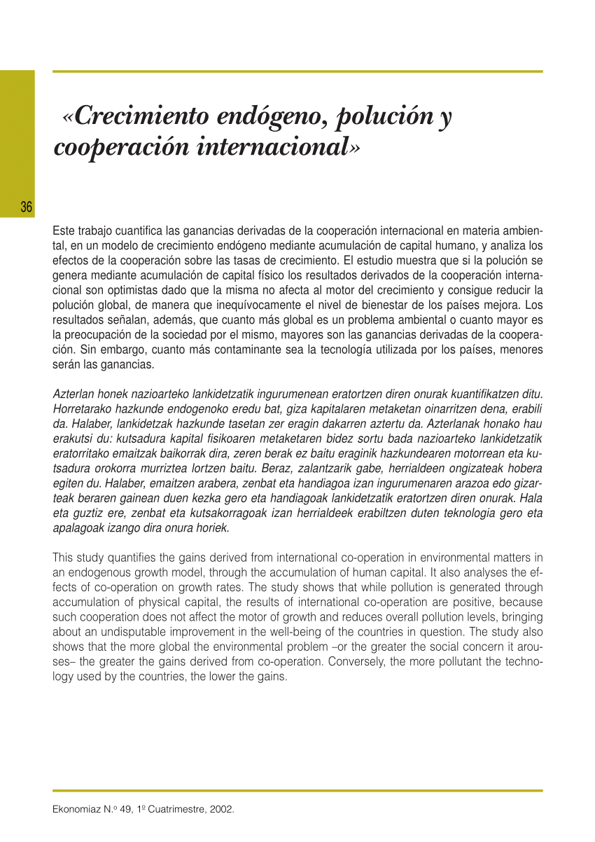 PDF) Crecimiento endógeno, polución y cooperación internacional