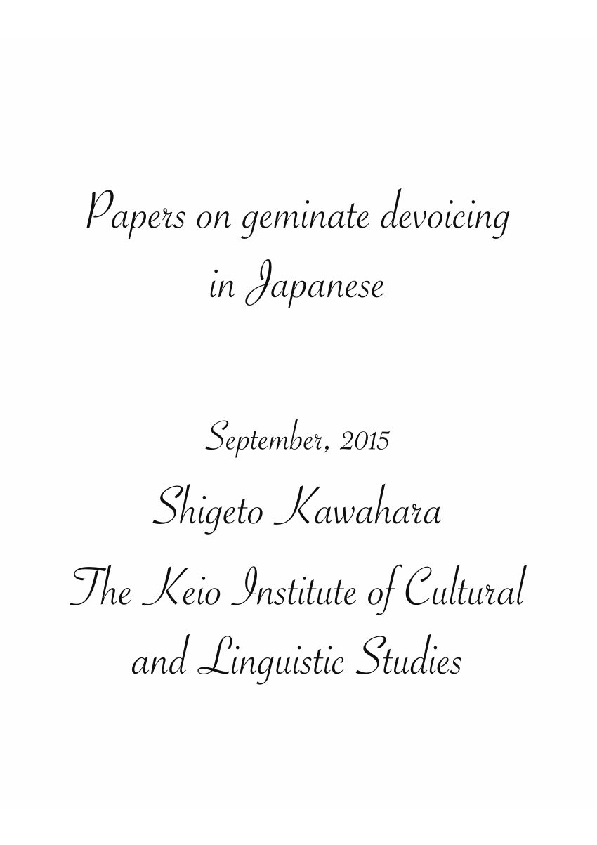 Pdf Papers On Geminate Devoicing In Japanese A Collection Of Papers