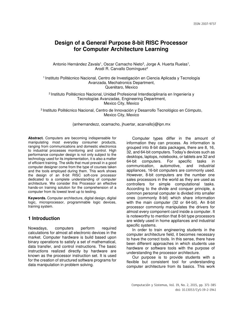 Pdf Design Of A General Purpose 8 Bit Risc Processor For Computer